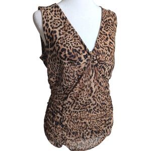 INC International Concepts Leopard Animal Print Knot Front Sleeveless Mesh Top M
